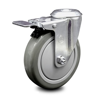 Service Caster 5 Inch Gray Polyurethane Wheel Bolt Hole Caster with Total Lock Brake SCC SCC-BHTTL20S514-PPUB